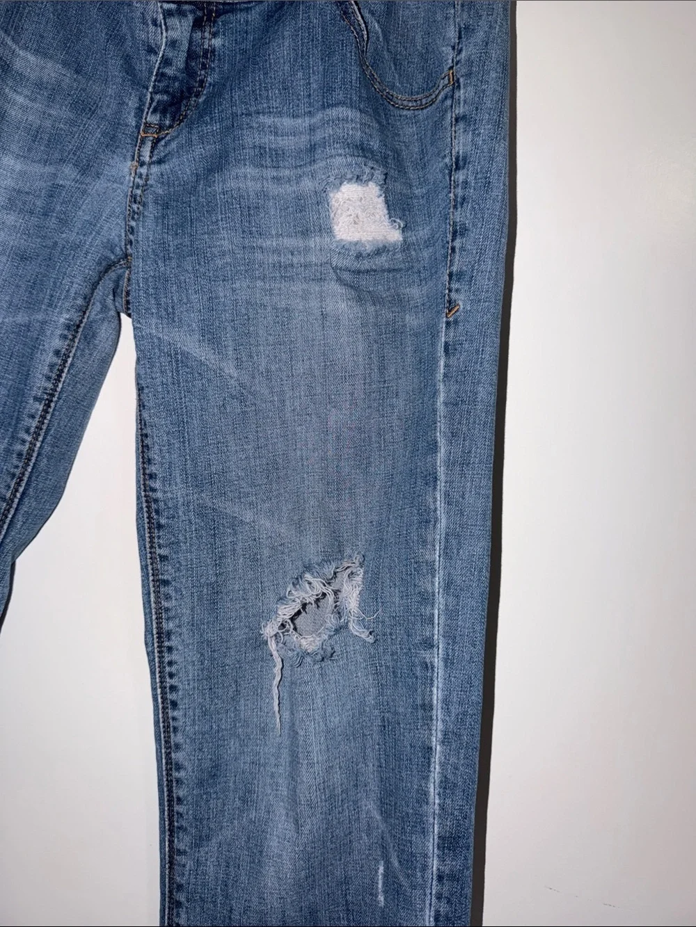 New York & Company Blue Distressed Straight-Leg Jeans